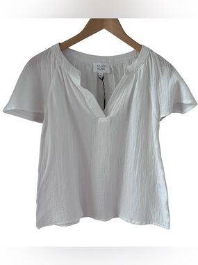 Short Sleeve Top White Gauze XS 100% Cotton Blouse V-Neck Olive + Oak NWOT